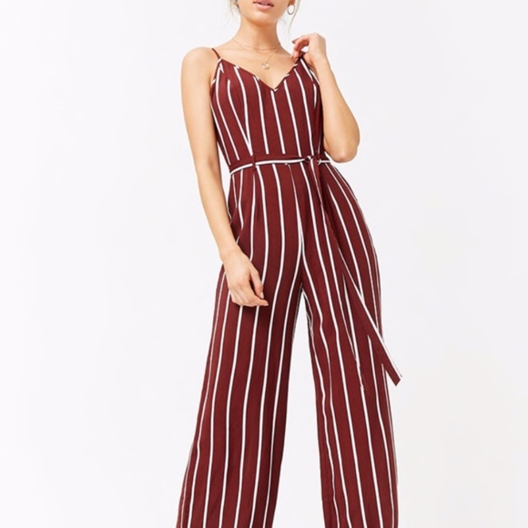As U Wish Pants - As U Wish EUC Red and White Striped Jumpsuit